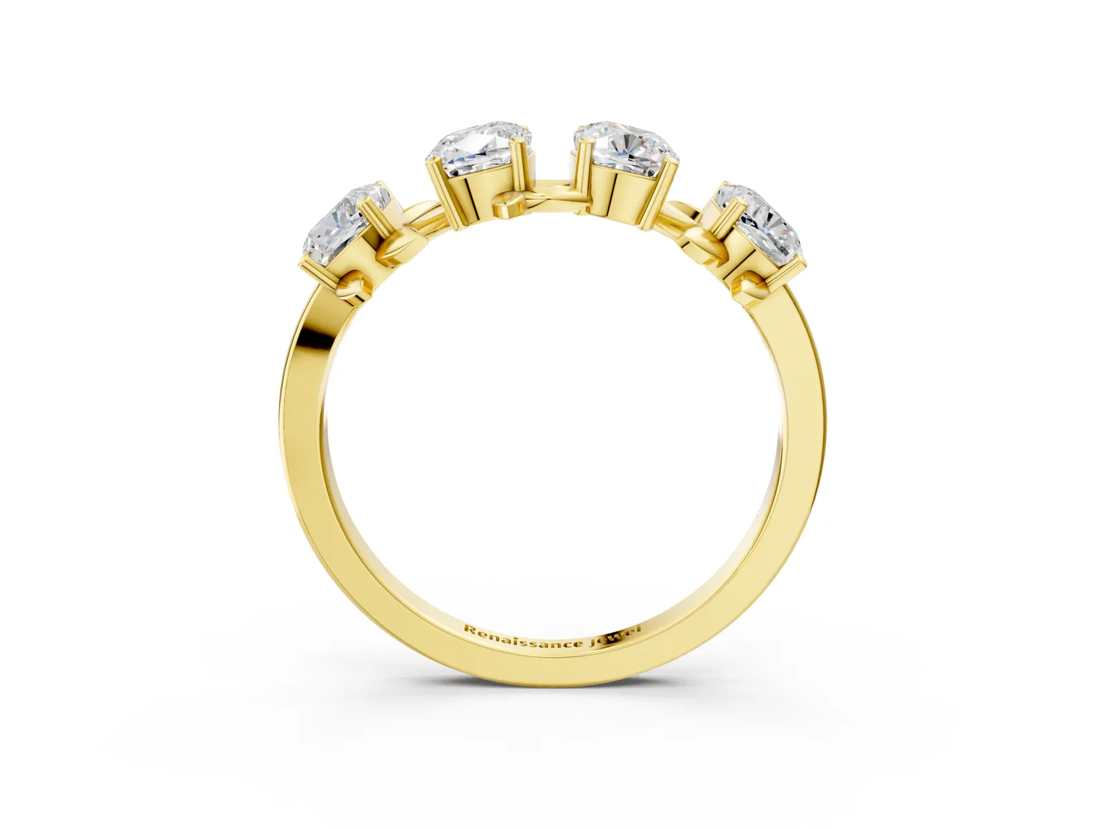 Four-Stone Elongated Cushion Diamond Band with Nature-Inspired Prong Setting Yellow gold