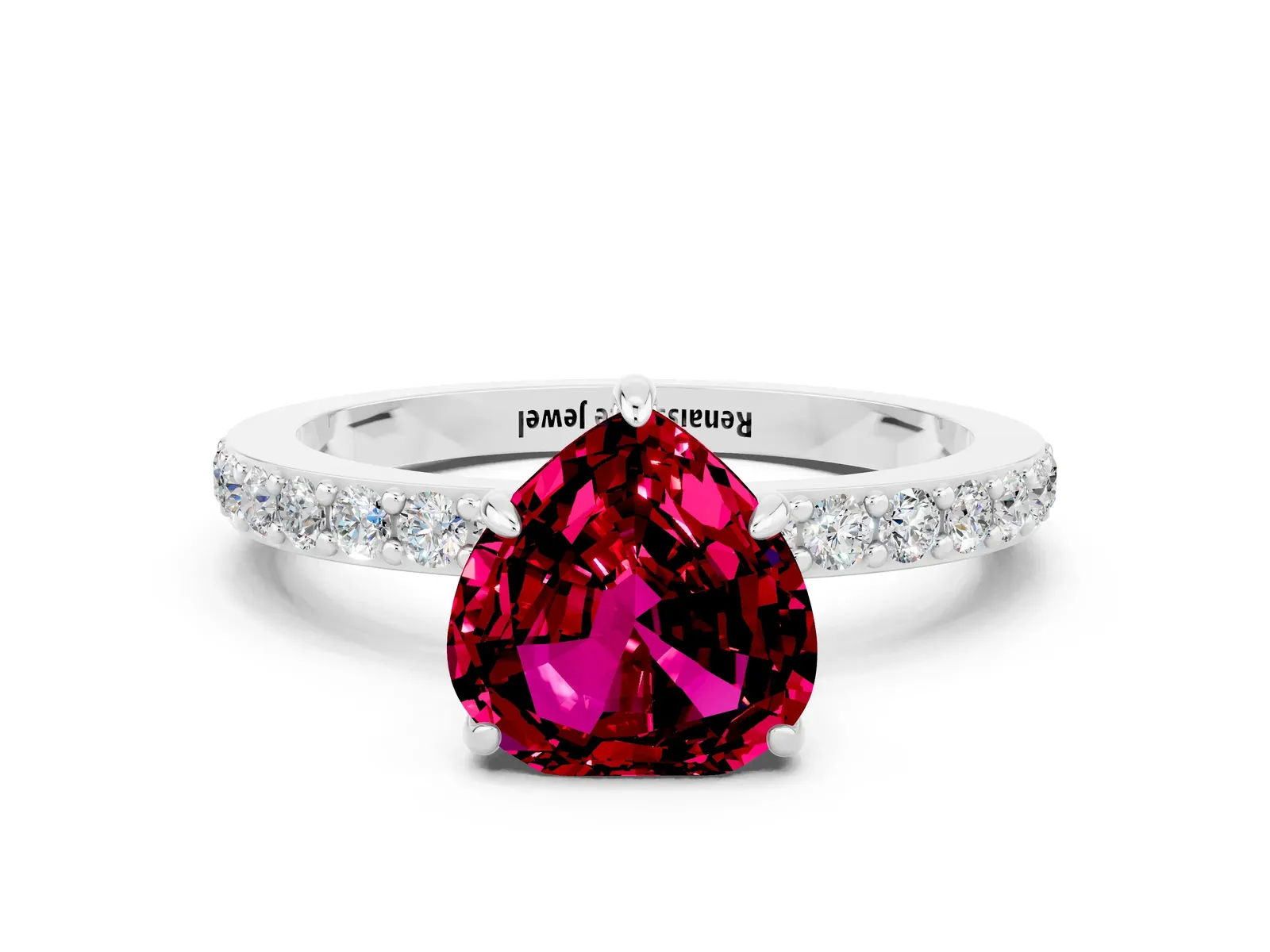 Heart Cut Garnet Solitaire Engagement Ring with Pavé Band and Four-Prong Setting Platinum