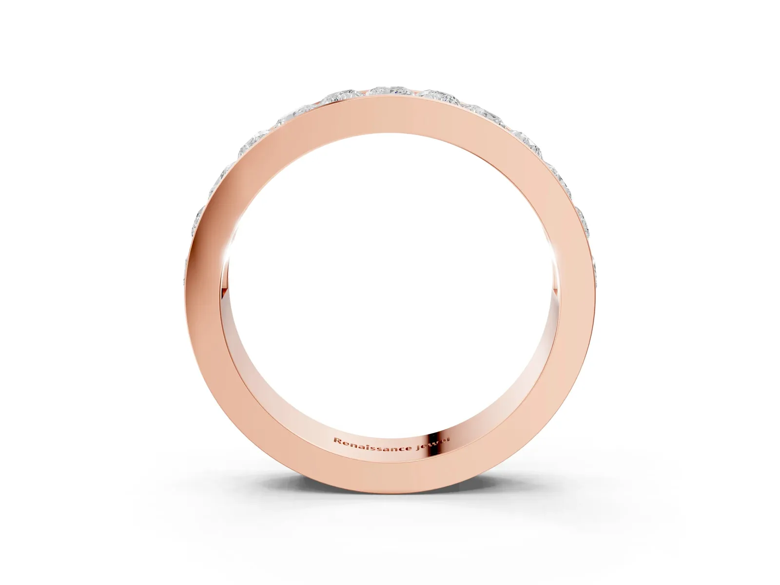 Princess Diamond Channel Set Promise Ring with Round Diamond Accents Rose gold