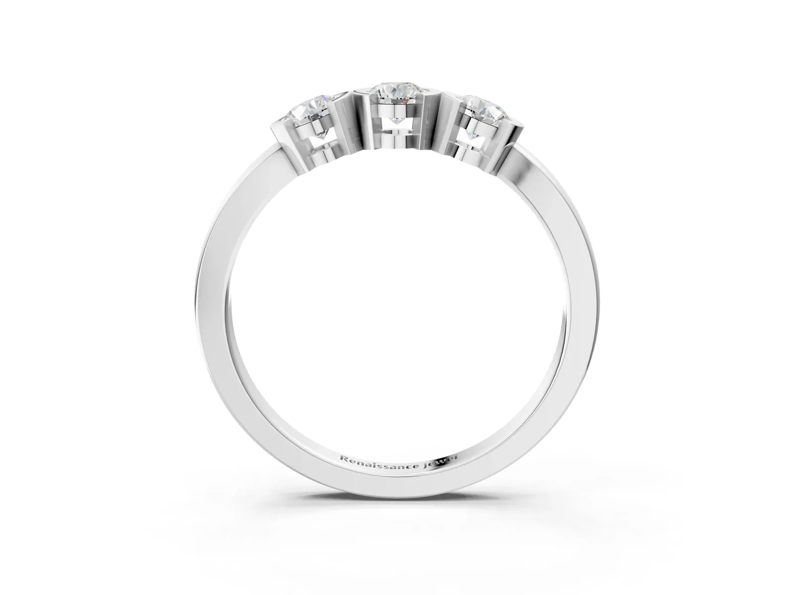 Three-Stone Round Diamond Half Bezel Prong Band Platinum