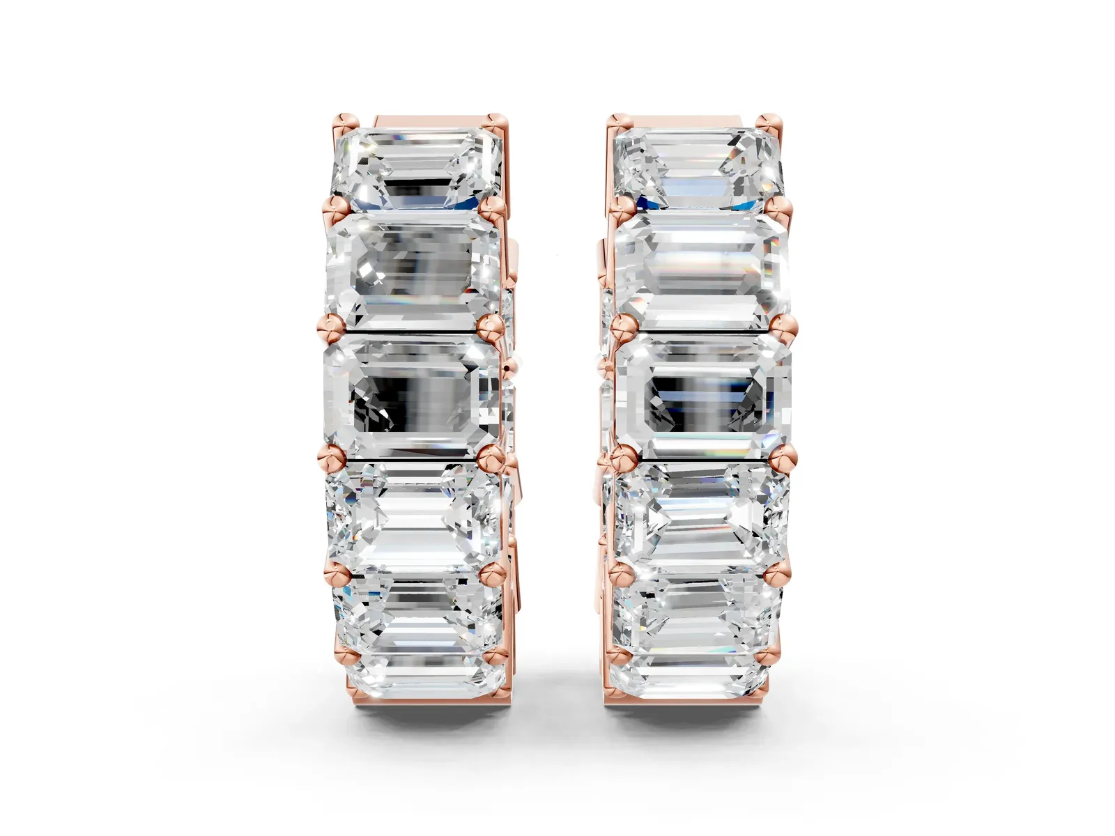 Emerald Diamond Huggie Hoop Earrings Rose gold