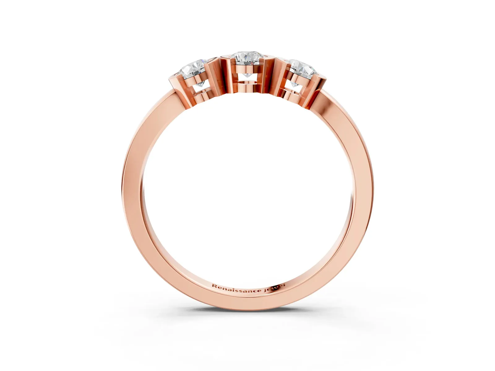 Three-Stone Round Diamond Half Bezel Prong Band Rose gold