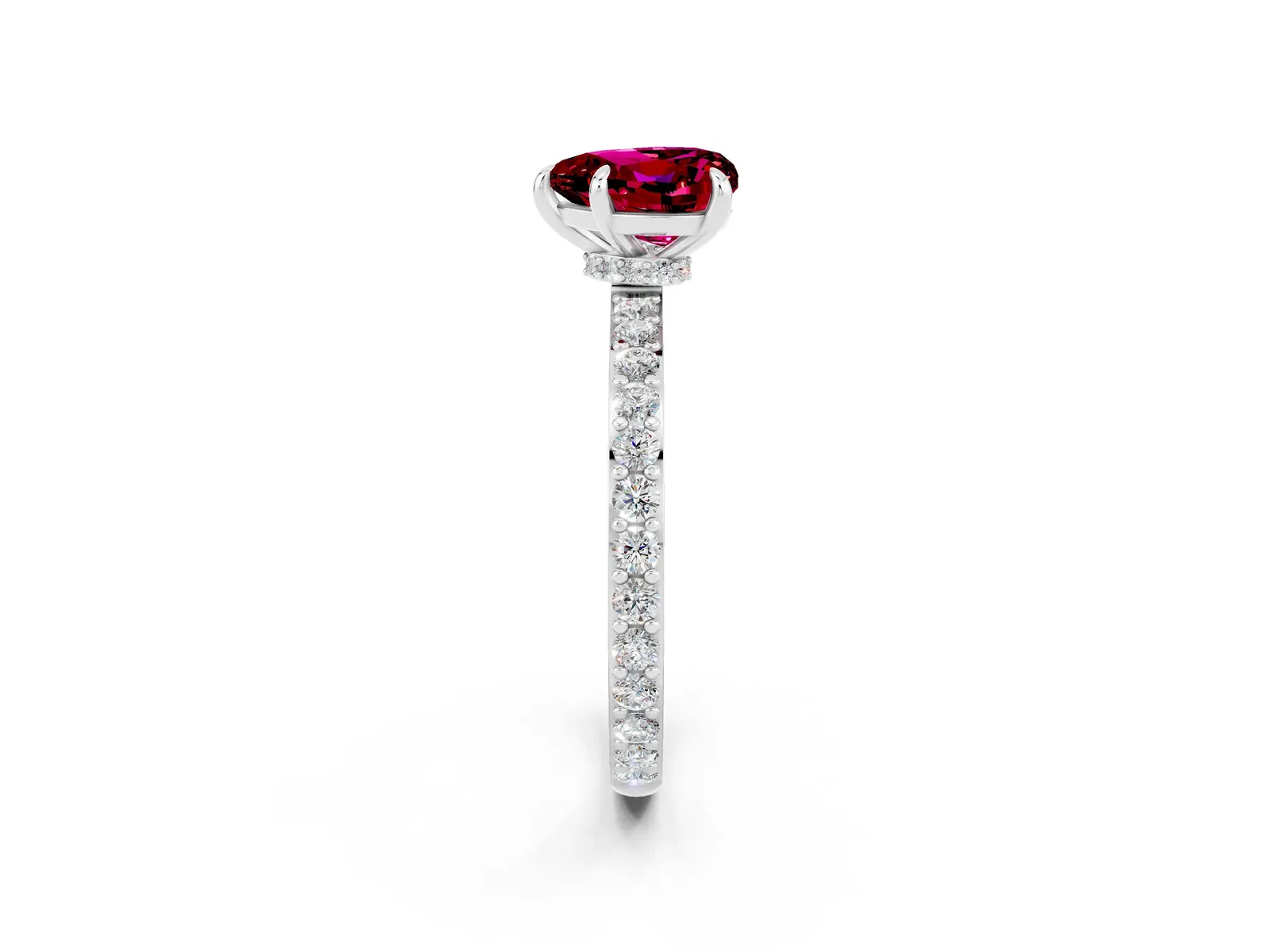 Heart Cut Garnet Solitaire Engagement Ring with Pavé Band and Four-Prong Setting Platinum