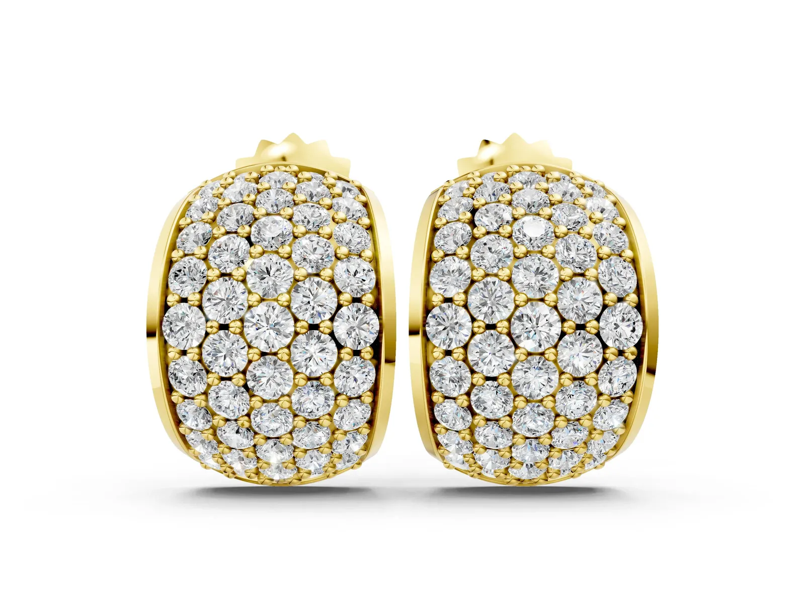 Pavé Round Diamond Huggie Earrings with Prong Setting Yellow gold