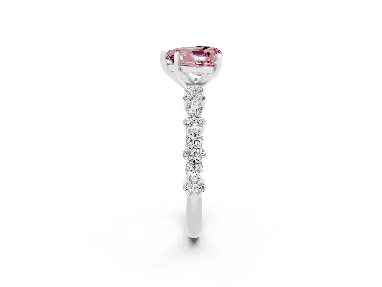 Heart Cut Morganite Side Stone Solitaire Ring with Round and Four-Prong Setting Platinum