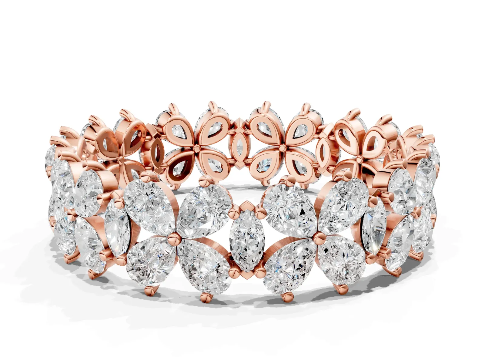 Pear and Marquise Diamond Floral Promise Ring Rose gold