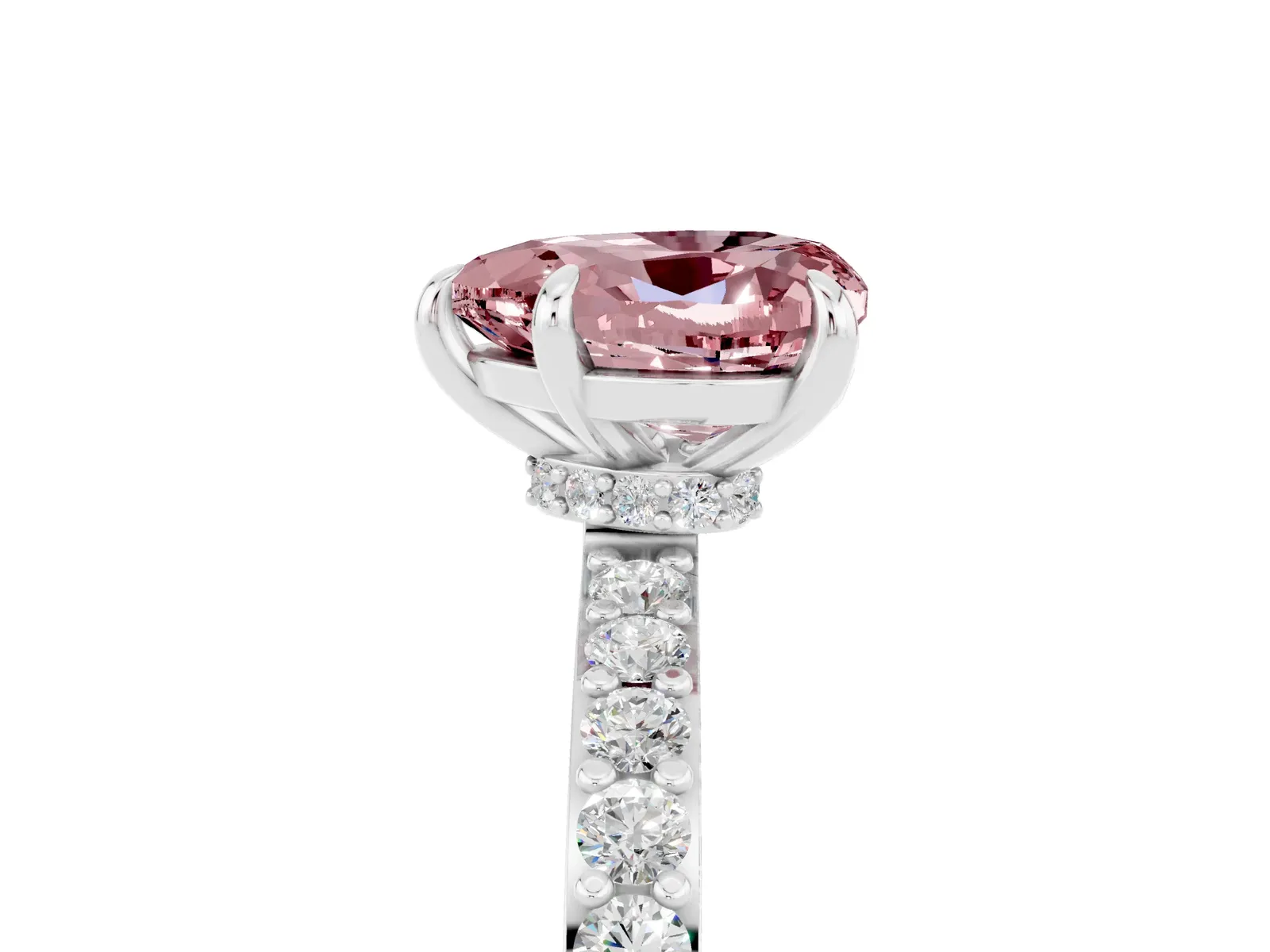 Heart Cut Morganite Solitaire Engagement Ring with Pavé Band and Four-Prong Setting Platinum