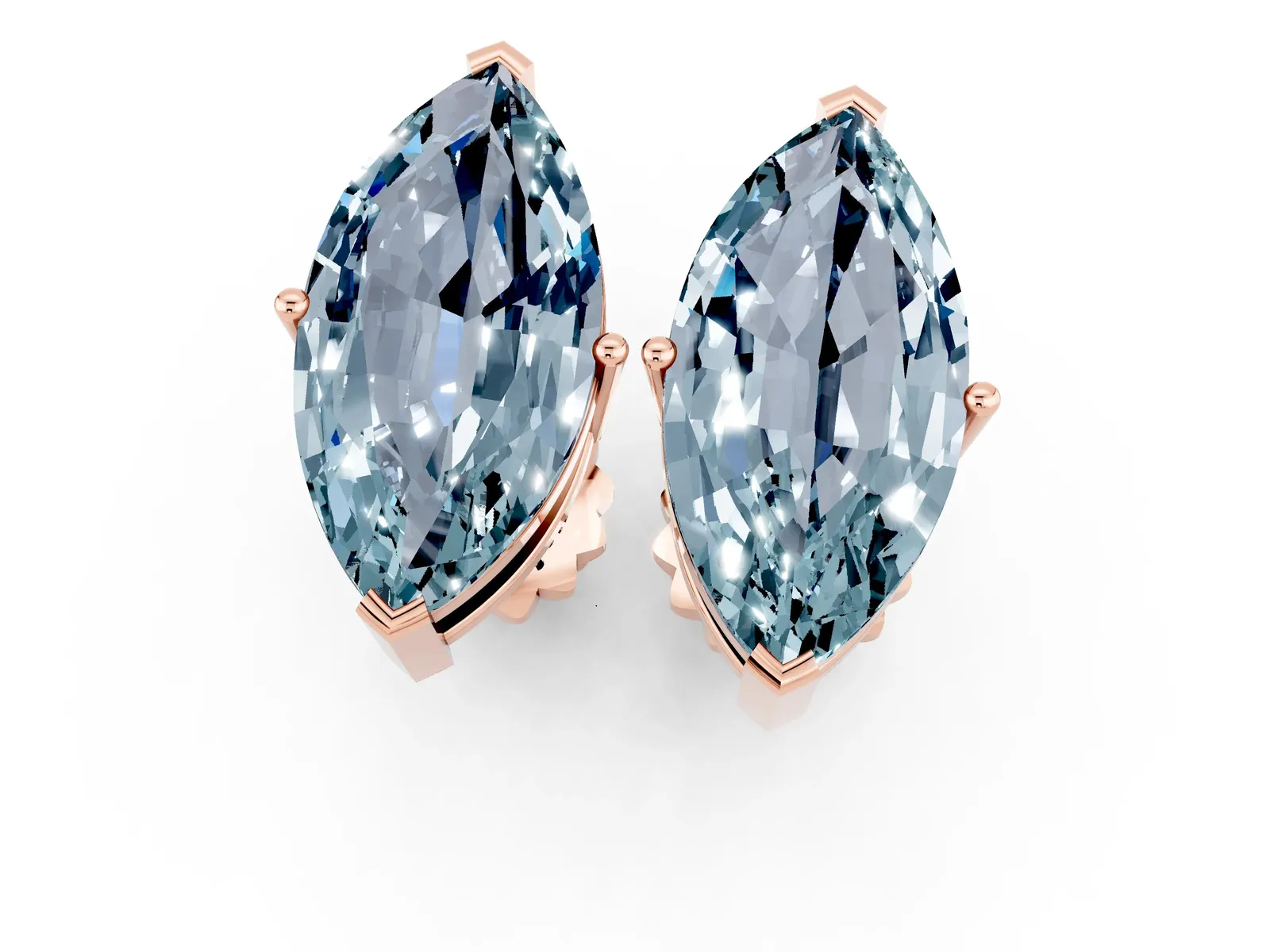 Marquise Cut Aquamarine Stud Earrings Rose gold