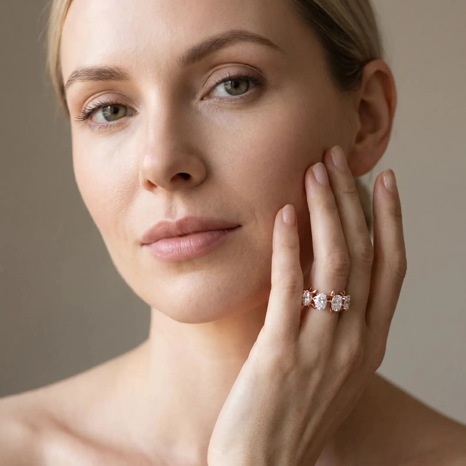 Four-Stone Elongated Cushion Diamond Band with Nature-Inspired Prong Setting Rose gold