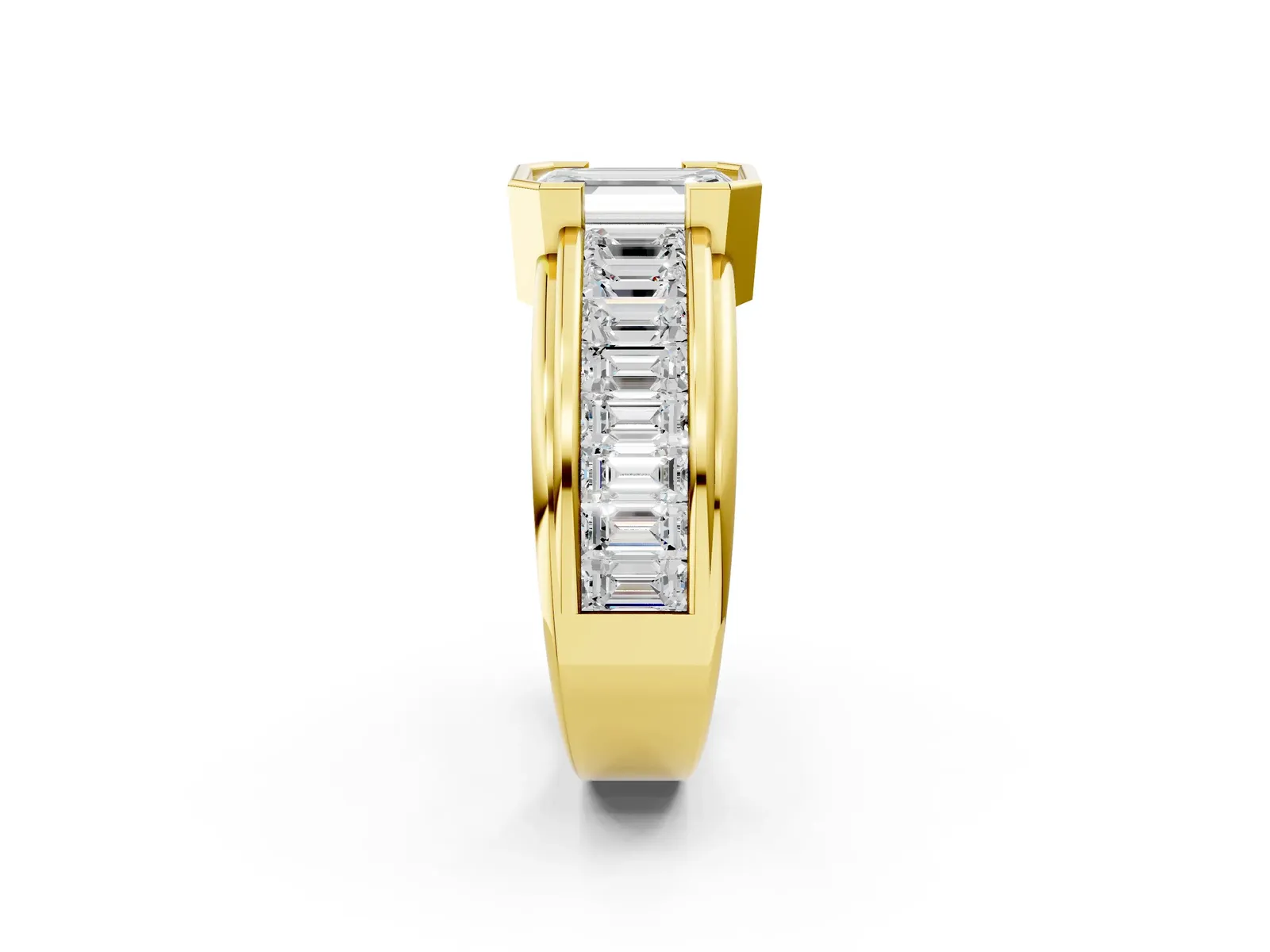 Emerald Cut Diamond Side Stone Engagement Ring Yellow gold