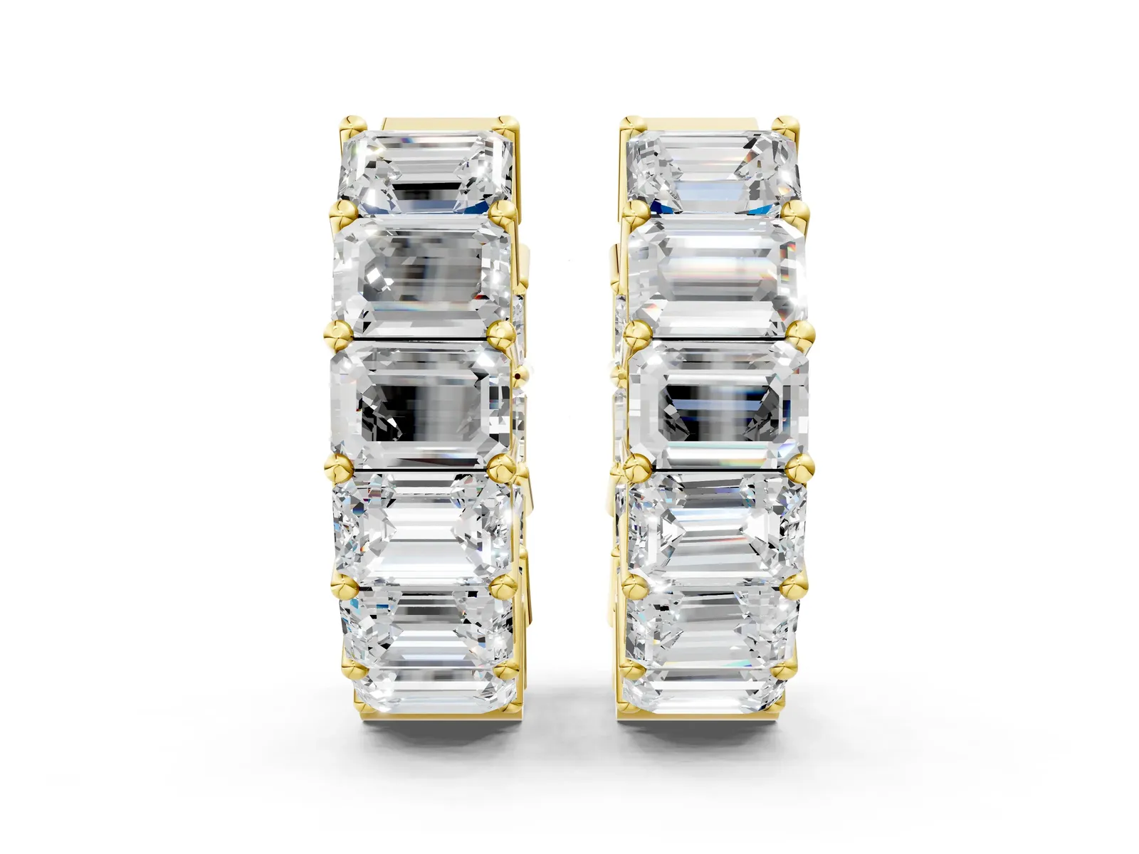 Emerald Diamond Huggie Hoop Earrings Yellow gold